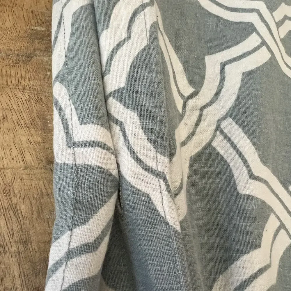 Pottery Barn Duvet Cover King Kendra Trellis Pattern Blue & White Linen Cotton